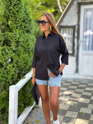 Siyah Truvakar Kol Keten Gömlek