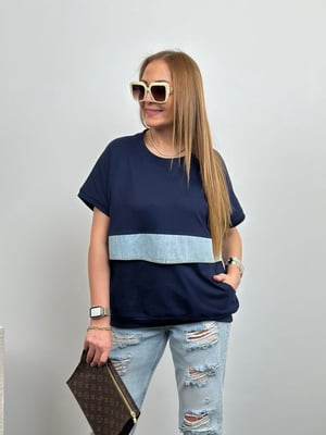 Tasarım Denim Detay Lacivert Bluz