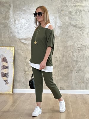 Tek Omuz Detay Haki İkili Takım