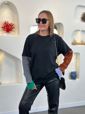 Triko Kol Siyah Oversize Sweatshirt