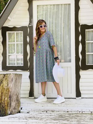 Turkuaz Çıtır Desen Oversize Elbise