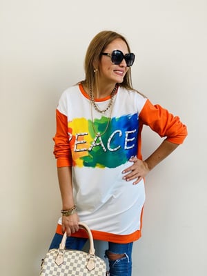 Turuncu Beyaz Boncuk Detaylı Sweat