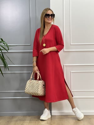 V Yaka Fakir Kol Kırmızı Basic Elbise