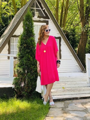V Yaka Oversize Fuşya Elbise