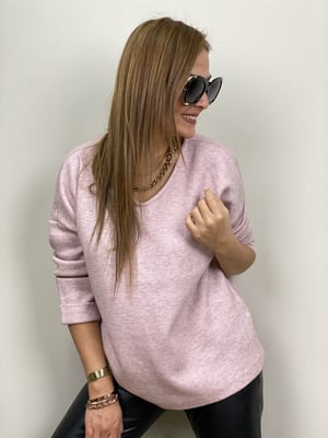 V Yaka Toz Pembe Triko Kazak