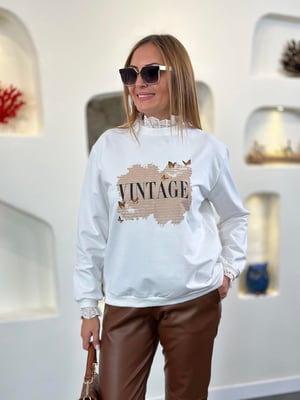 Vintage Dantel Detay Ekru Sweatshirt