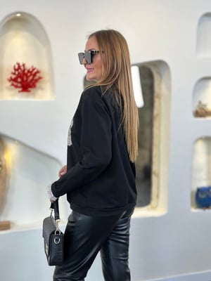 Vintage Dantel Detay Siyah Sweatshirt