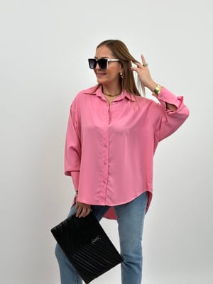 Yarasa Kol Oversize Pembe Saten Gömlek