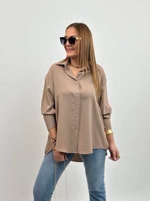 Yarasa Kol Oversize Taba Saten Gömlek