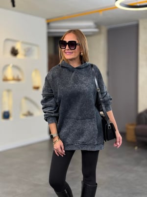Yıkamalı Kapüşonlu Antrasit Sweatshirt