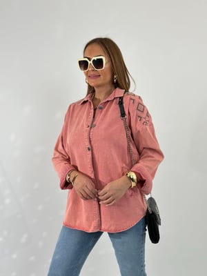 Yıkamalı Nakışlı Somon Gömlek Ceket