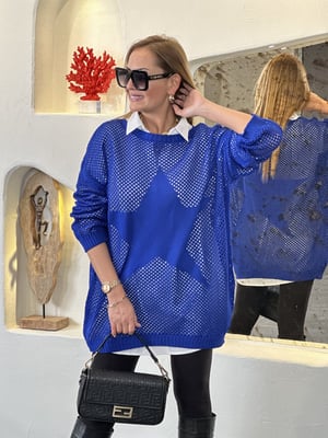 Yıldızlı File Detay Saks Oversize Triko