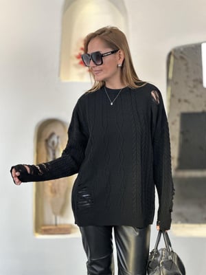 Yırtık Detay Oversize Siyah Triko