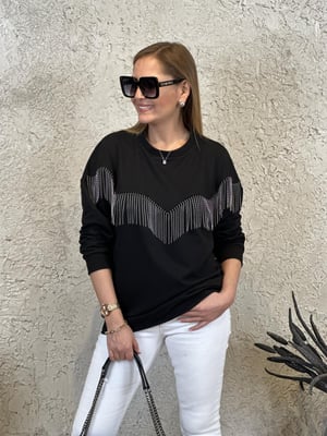 Zincir Detaylı Siyah Sweatshirt