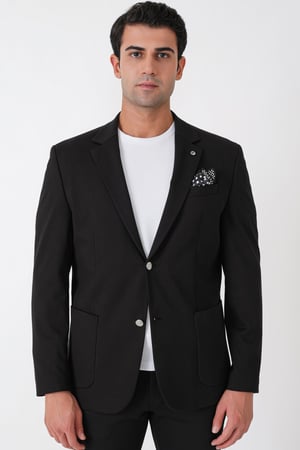 Comfort Fit Çift Yırtmaç Torba Cep Metal Düğmeli Siyah-1 Blazer Ceket C 734