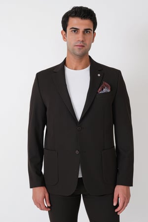 Comfort Fit Esnek Pamuklu Torba Cep Kahverengi Blazer Ceket C 743