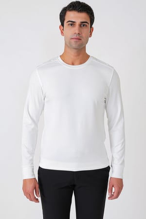 Comfort Fit Omuz Modelli Uzun Kollu Esnek Pamuk Ekru Tişört TS 933