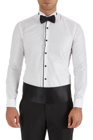 Slim Fit Siyah Biyeli Ata Yaka Beyaz Damatlık Smokin Gömlek Gk 323