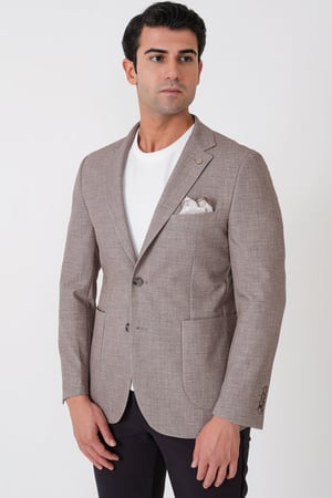 Slim Fit Çift Yırtmaçlı Torba Cep Esnek Yünlü Kum Rengi Ceket C 752