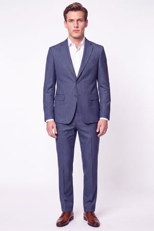 Slim Fit Mono Yaka Çift Yırtmaç Yünlü İndigo Takım Elbise TK 949