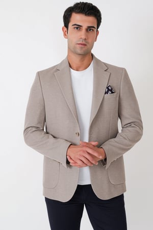 Slim Fit Torba Cepli Esnek Yünlü Bej Ceket C 745