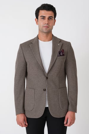 Slim Fit Torba Cepli Esnek Yünlü Vizon Ceket C 745
