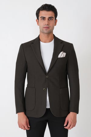 Slim Fit Torba Cepli Fitilli Dokuma Esnek Yünlü Haki Ceket C 747