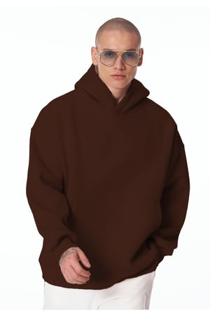 Kahverengi Unisex Bol Kalıp Hoodie