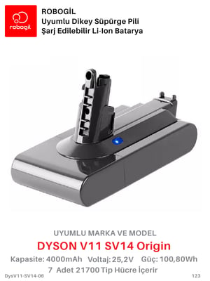 Dyson V11 SV14 Origin 4000mAh Uyumlu Pil Paketi / Bataryası DysV11-SV14-06Sıra: 123
