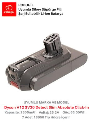 Dyson V12C SV30 Detect Slim Absolute 2500mAh Uyumlu Bataryası Dikey Süpürge Pili Li-ion Yedek Pil Paketi DysV12C-SV30-02
