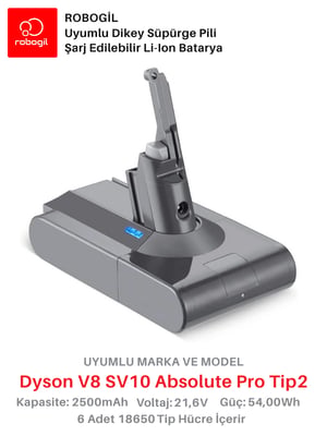 Dyson V8 SV10 Absolute Pro 2500mAh Uyumlu Bataryası Dikey Süpürge Pili Li-ion Yedek Pil Paketi DysV8-SV10-27