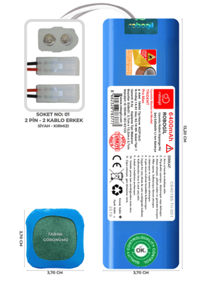 Trident Pro Max 6400mAh Uyumlu Robot Süpürge Pili C6401BS-Tri-001