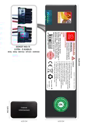 Viomi SE 2600mAh Uyumlu Robot Süpürge Pili B2611BB-Vio-004