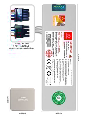 Xiaomi Mop 1C 2in1 STYTJ01ZHM 5200mAh Uyumlu Robot Süpürge Pili C5207WB-Xia-007