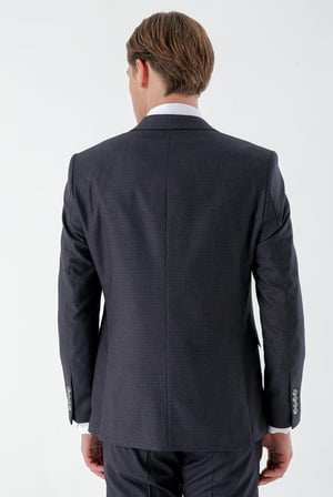 Morven Erkek Lacivert Kareli Yelekli Slim Fit Takım Elbise