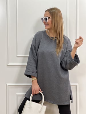 Antrasit Basic Yırtmaçlı Sweatshirt