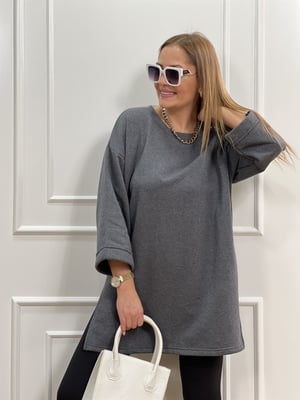Antrasit Basic Yırtmaçlı Sweatshirt