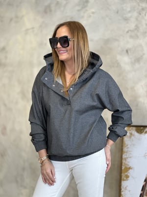 Antrasit Kapüşonlu Jean Sweatshirt