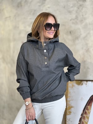 Antrasit Kapüşonlu Jean Sweatshirt
