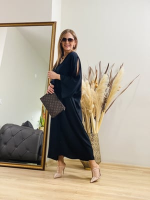 Arka Nakışlı Pencere Kol Oversize Elbise