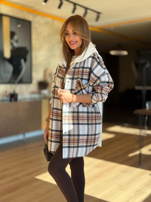 Arka Sweat Detay Ekru Kahve Oduncu Gömlek Ceket