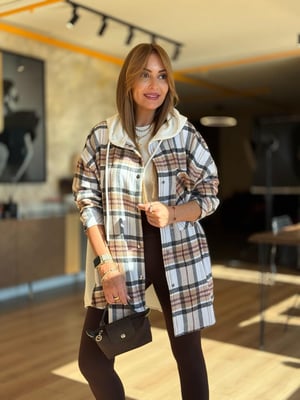 Arka Sweat Detay Ekru Kahve Oduncu Gömlek Ceket