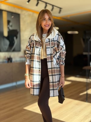 Arka Sweat Detay Ekru Kahve Oduncu Gömlek Ceket