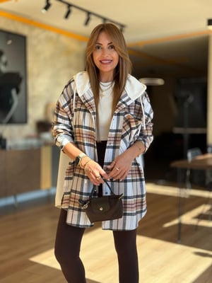 Arka Sweat Detay Ekru Kahve Oduncu Gömlek Ceket