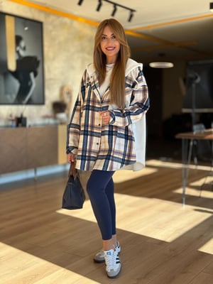 Arka Sweat Detay Ekru Mavi Oduncu Gömlek Ceket