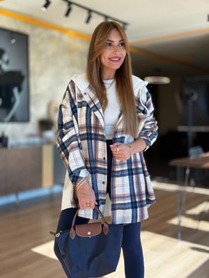 Arka Sweat Detay Ekru Mavi Oduncu Gömlek Ceket