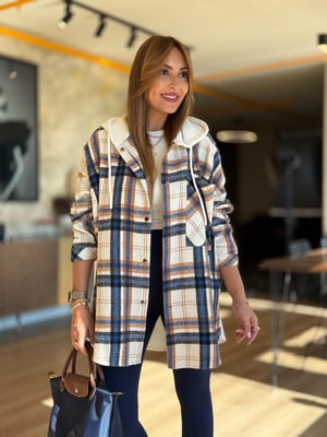 Arka Sweat Detay Ekru Mavi Oduncu Gömlek Ceket