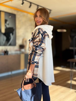 Arka Sweat Detay Ekru Mavi Oduncu Gömlek Ceket