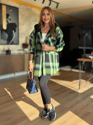 Arka Sweat Detay Yeşil Siyah Oduncu Gömlek