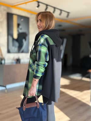 Arka Sweat Detay Yeşil Siyah Oduncu Gömlek